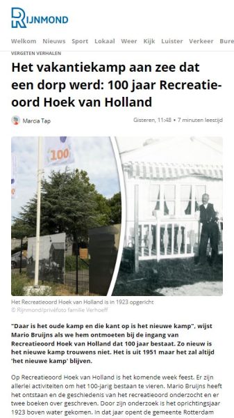 artikel rtv Rijnmond over de geschiedenis van recreatieoord hoek van holland